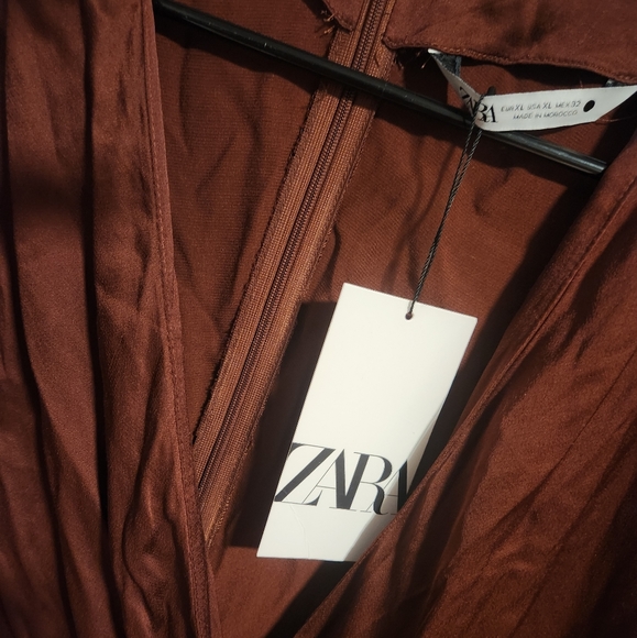Zara NWT LIMITED EDITION midi shirt dress in satin chocolate - Picture 7 of 11